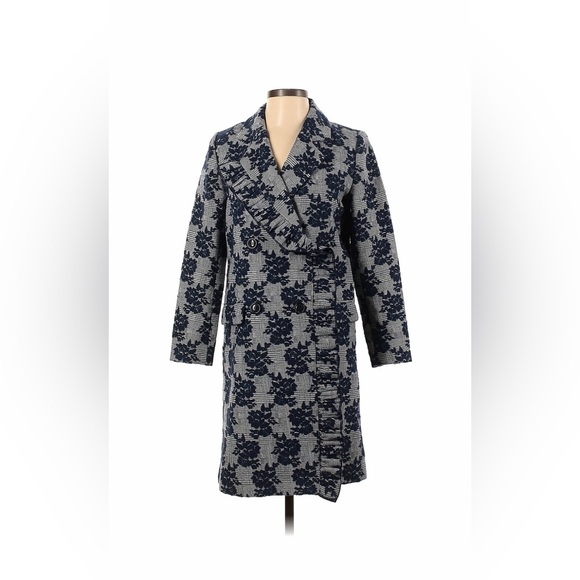 Halogen Jackets & Blazers - Halogen Stylish Gray and Blue Floral Ruffle Trim Long Jacket Coat